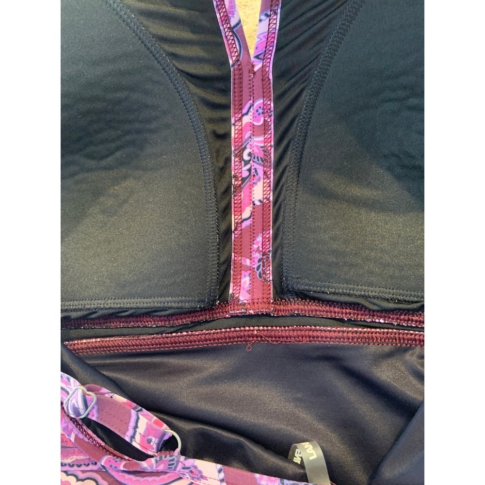 Lands' End Swimsuit Women 10 Purple Paisley High Neck Keyhole One Piece Swimwear - Picture 8 of 10